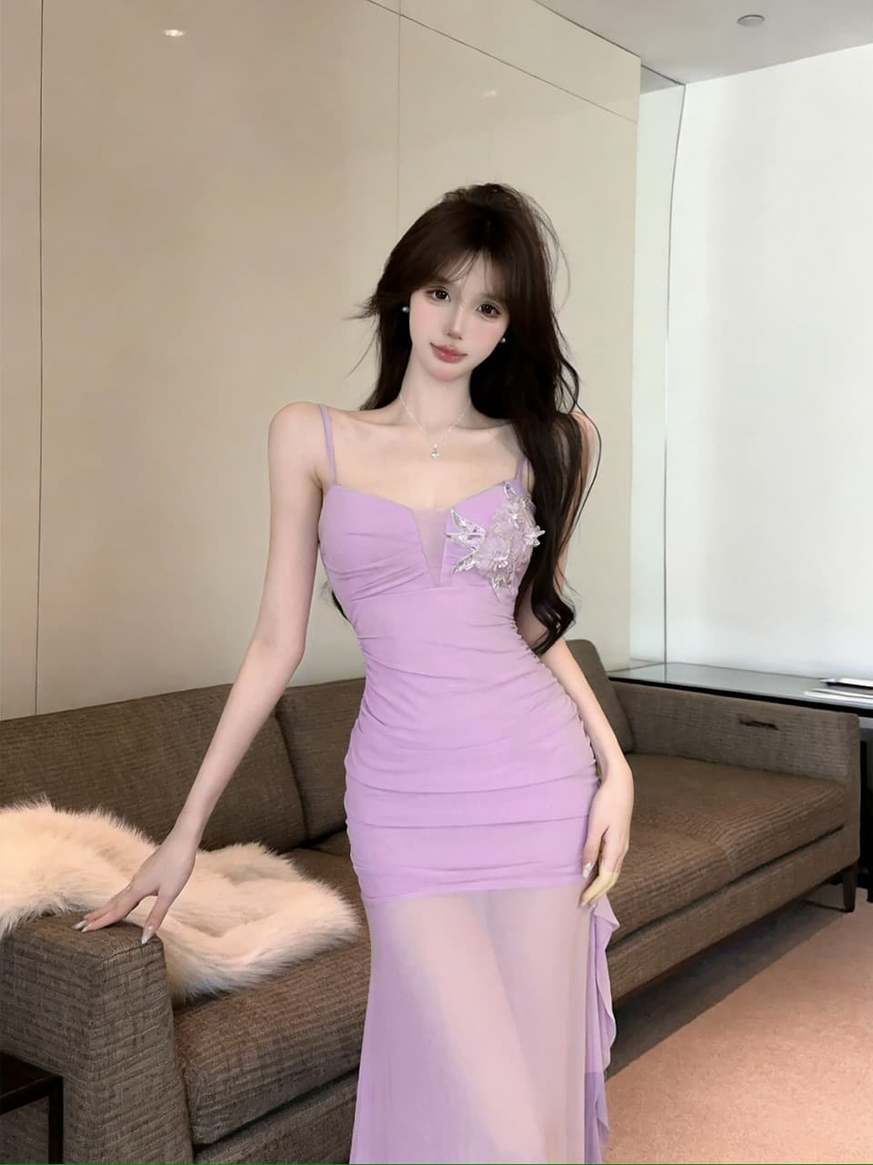 실사 프랑스식 순수한 욕망 핫걸 섹시함 보라색 인사이드 가져 가라. 만나는 몸매 가꾸기 타이트 스커트 드레스 상세 이미지 8