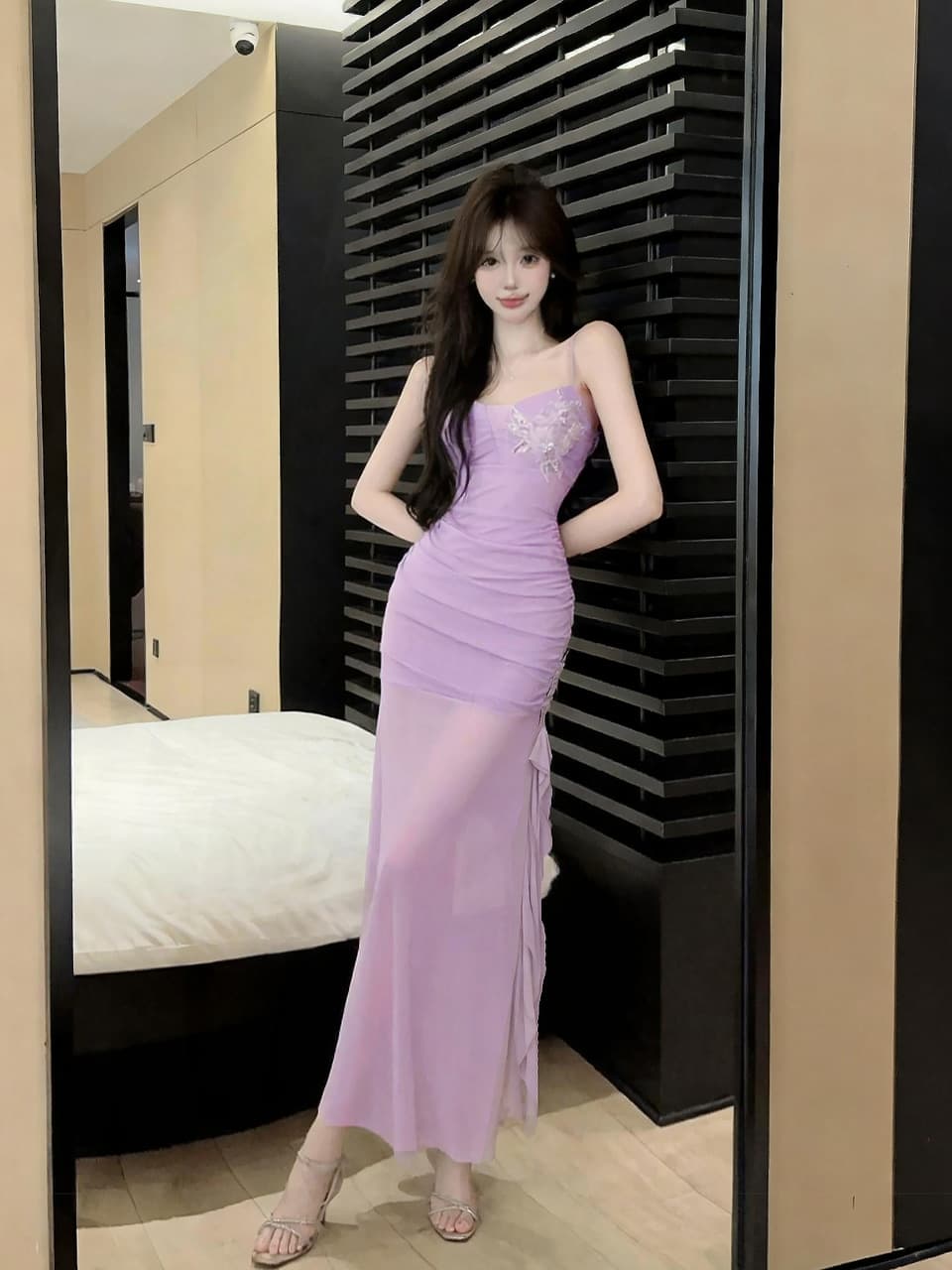 실사 프랑스식 순수한 욕망 핫걸 섹시함 보라색 인사이드 가져 가라. 만나는 몸매 가꾸기 타이트 스커트 드레스 상세 이미지 9