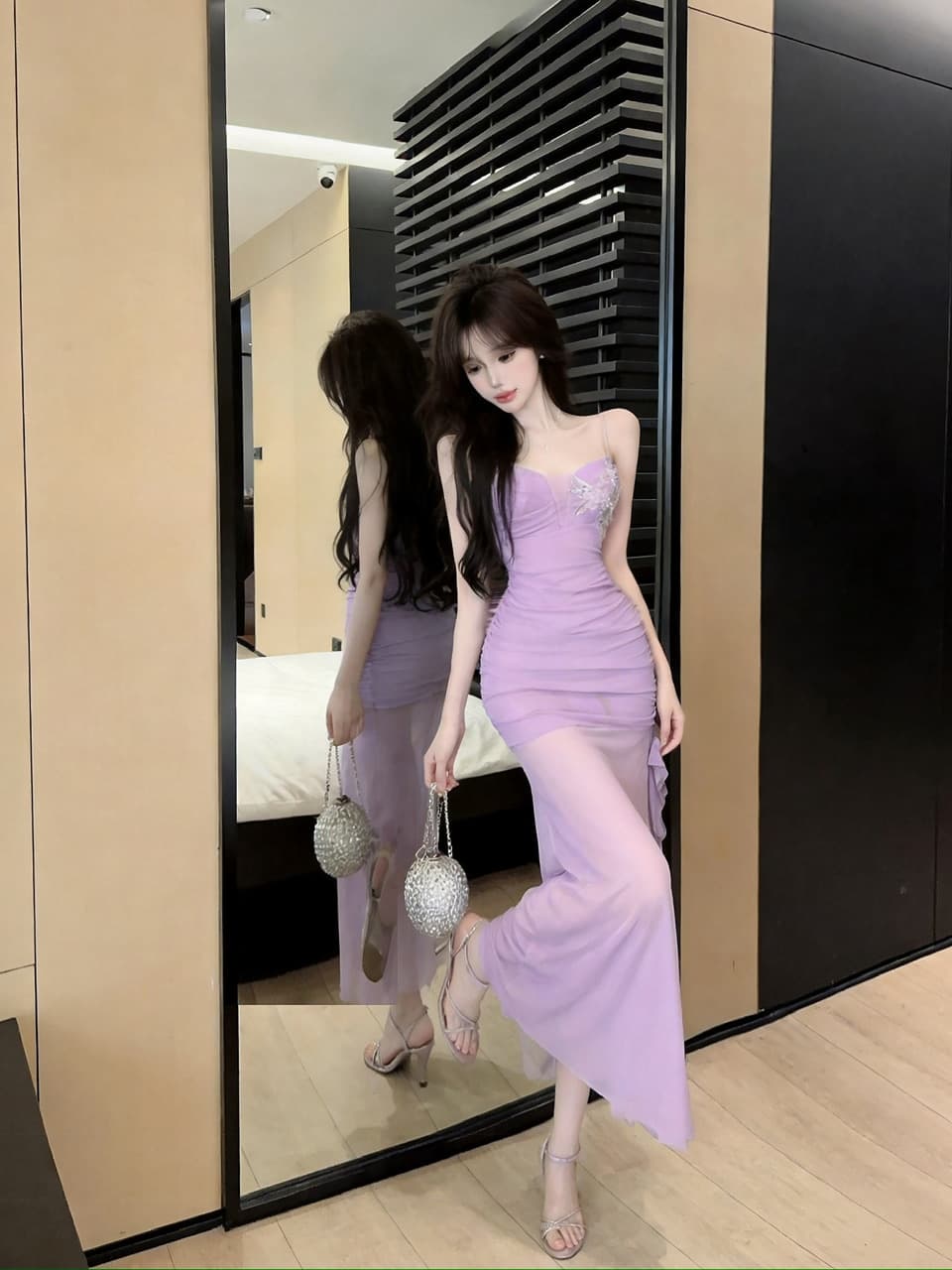 실사 프랑스식 순수한 욕망 핫걸 섹시함 보라색 인사이드 가져 가라. 만나는 몸매 가꾸기 타이트 스커트 드레스 상세 이미지 10