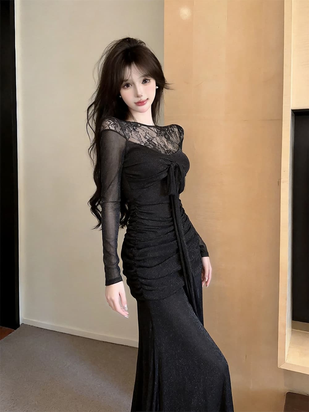 실사 순수한 욕망 핑크색 망사 레이스 핫픽스 아름다운 품격 몸매 가꾸기 타이트 스커트 생일 예복 치마 이미지 4