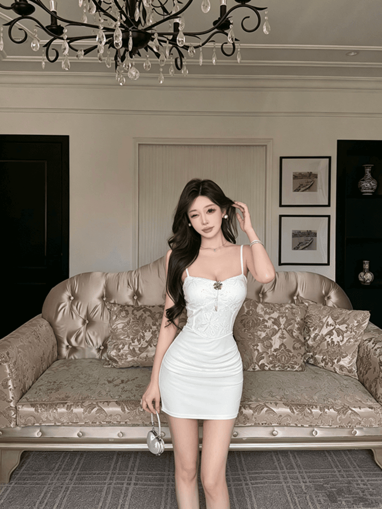 실사 명문 여성 품격 디자인 센스 슬립 예복 쇼트 스타일 슬림해 보이는 타이트 스커트 드레스 상세 이미지 5
