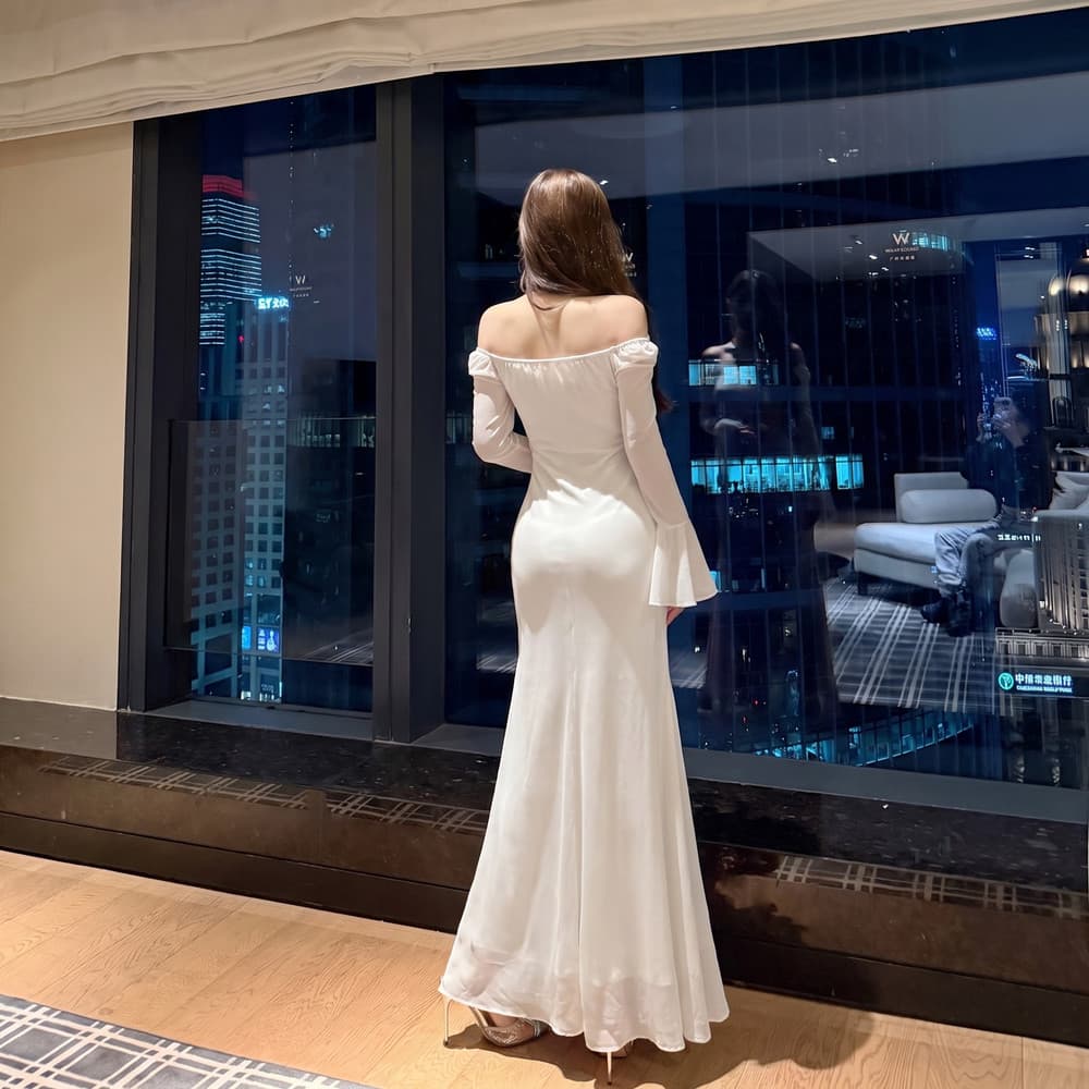 실사 명문 여성 품격 프랑스식 망사 나팔 소매 섹시함 달콤함 디자인 센스 3 차원 체인 타이트 스커트 드레스 상세 이미지 2