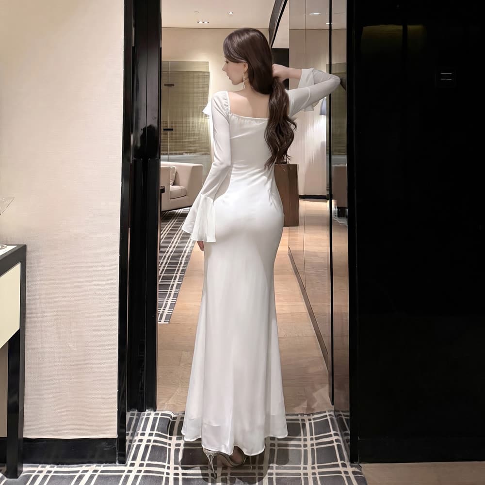 실사 명문 여성 품격 프랑스식 망사 나팔 소매 섹시함 달콤함 디자인 센스 3 차원 체인 타이트 스커트 드레스 상세 이미지 6