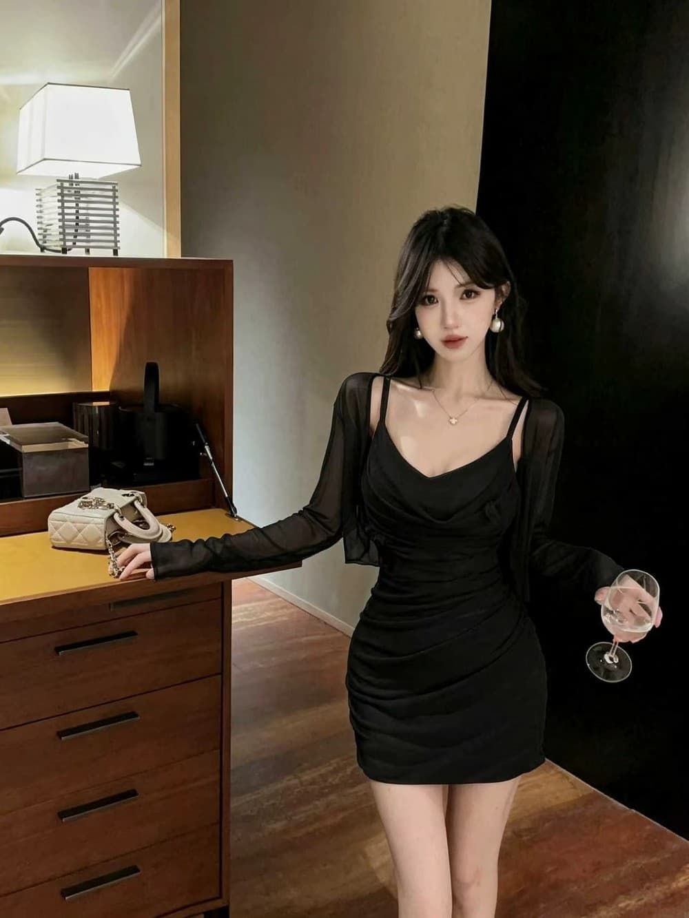 실사 패션 연령 감소 흔들다 칼라 망사 슬림해 보이는 핫걸 자외선 차단 오픈 가디건 투피스 드레스 상세 이미지 22