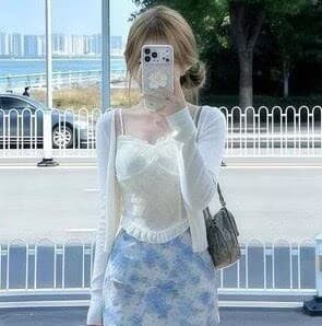 작은 키 아름다운 휴가 바람 패션 세트 여성 여름 달콤함 연령 감소 화이트 오픈 가디건 슬립 미니 스커트 3종 세트 상세 이미지 1