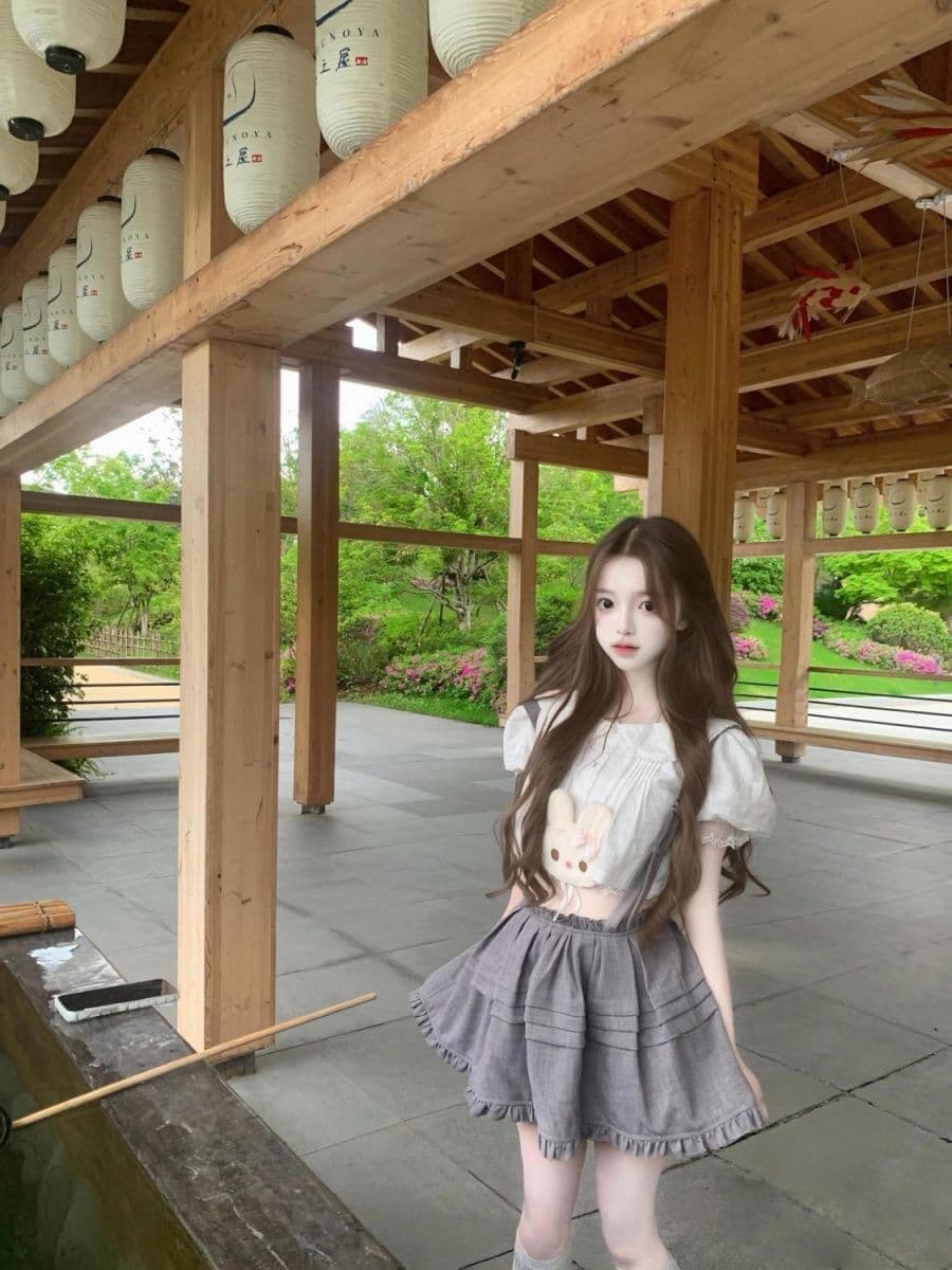 일본식 학원 스타일 소녀 센스 세트 베이비 칼라 거품 소매 맨위 허리 수축 멜빵 퍼프 스커트 여름 투피스 세트 상세 이미지 4