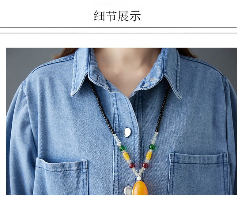 실사 2026 봄 한국 스타일 새로운 빅 사이즈 셔츠 드레스 루즈핏 레트로 긴팔 폴로 칼라 슬림해 보이는 데님 드레스 상세 이미지 17