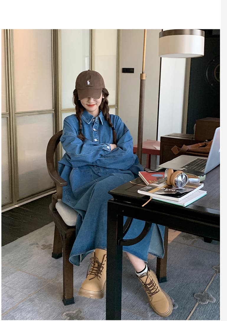 2026 가을 새로운 고급 센스 루즈핏 연령 감소 롱 코트 폴로 칼라 레트로 긴팔 셔츠 드레스 데님 드레스 상세 이미지 15
