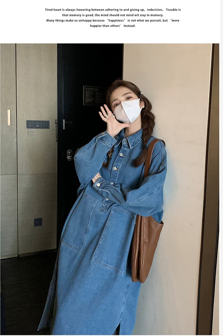 2026 가을 새로운 고급 센스 루즈핏 연령 감소 롱 코트 폴로 칼라 레트로 긴팔 셔츠 드레스 데님 드레스 상세 이미지 21