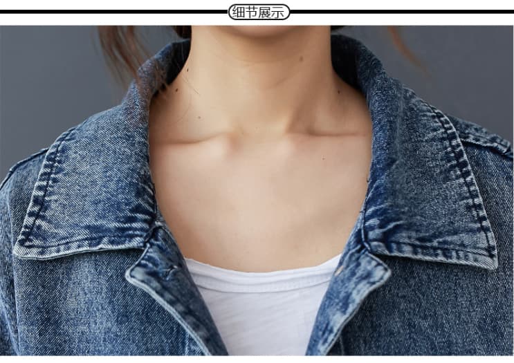 실사 2026 가을 의상 새로운 유럽과 미국 캐주얼 다용도 디자인 센스 레트로 배색 루즈핏 종류 데님 재킷 상세 이미지 13
