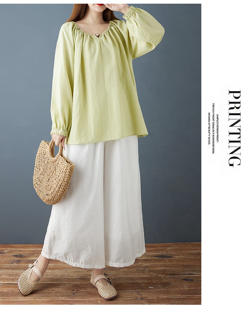 실사 2026 가을 새로운 면 린넨 풀오버 여성 셔츠 문예 루즈핏 얇은 스타일 프릴 V넥 긴팔 작은 셔츠 상세 이미지 8
