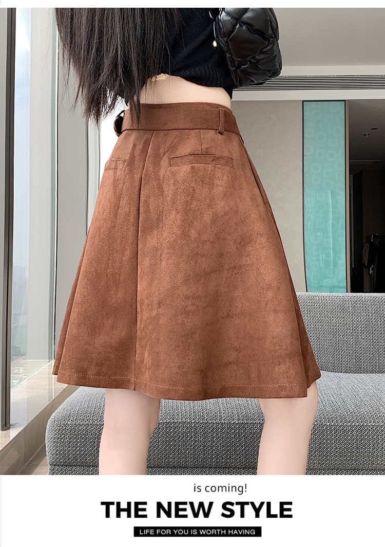 실사 가을 겨울 새로운 무거운 작업 다용도 진짜 한 부서 캐주얼 스웨이드 원단 명중 기사 캐주얼 반신 스커트 벨트 포함 상세 이미지 28