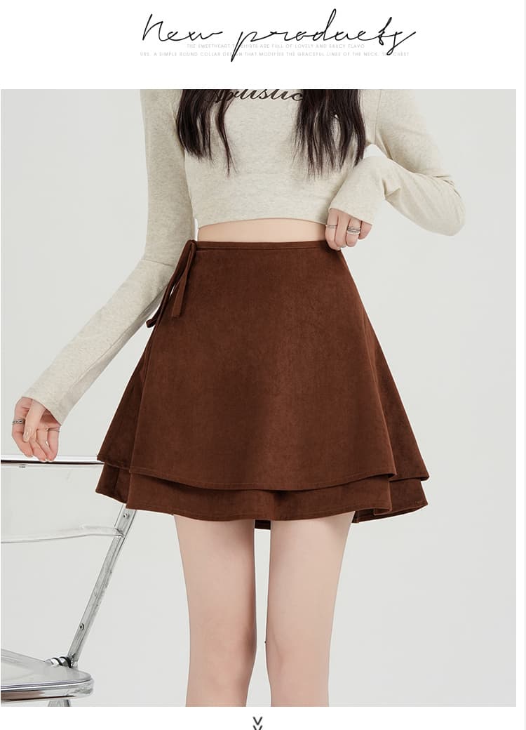 실사 가을 겨울 새로운 한 부서 다용도 한 마디 반신 스커트 달콤함 디자인 센스 나비 넥타이 스웨이드 원단 반 스커트 상세 이미지 20
