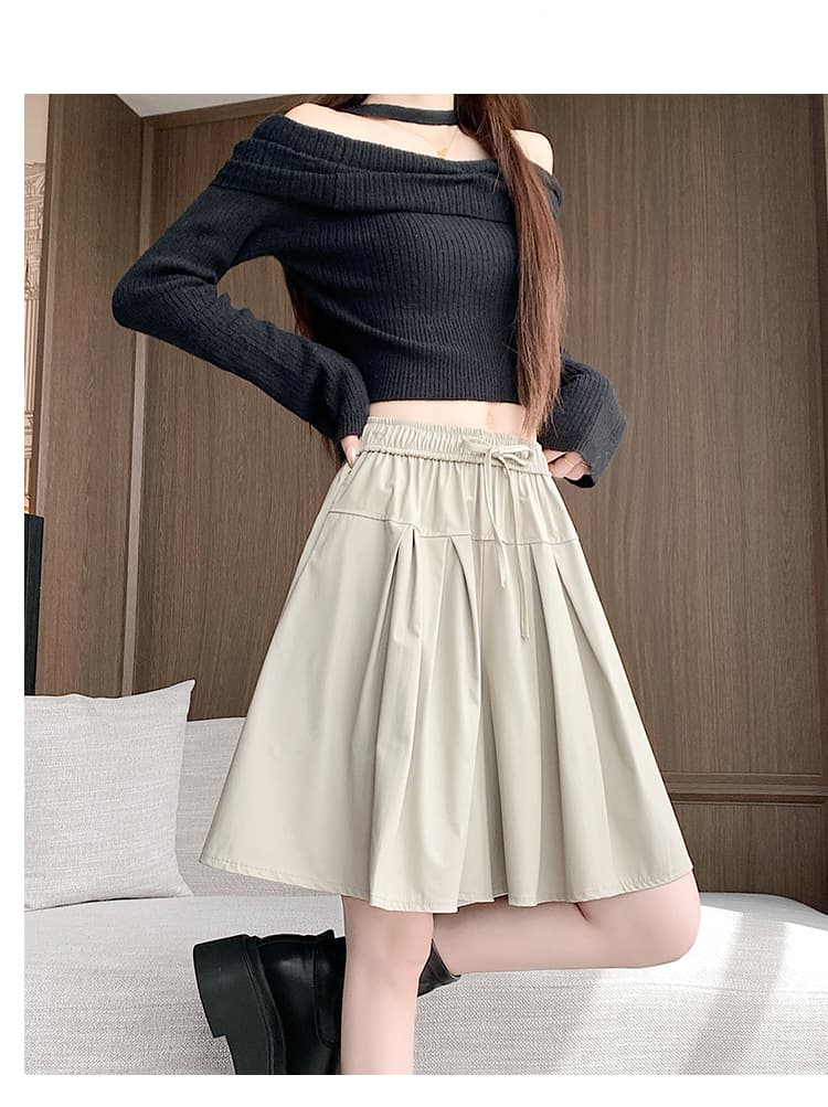실사 가을 겨울 새로운 PU 가죽 바지 여성 오부 바지 도루 센스 플리츠 넓은 다리 캐주얼 치마바지 슬림해 보이는 반신 바지 상세 이미지 24