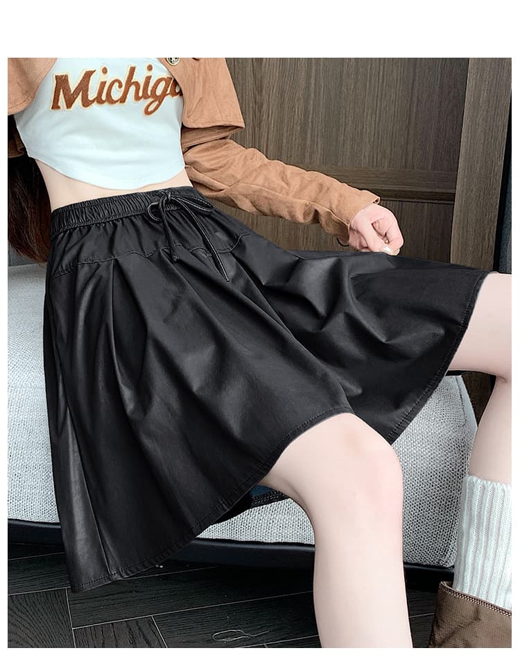 실사 가을 겨울 새로운 PU 가죽 바지 여성 오부 바지 도루 센스 플리츠 넓은 다리 캐주얼 치마바지 슬림해 보이는 반신 바지 상세 이미지 34