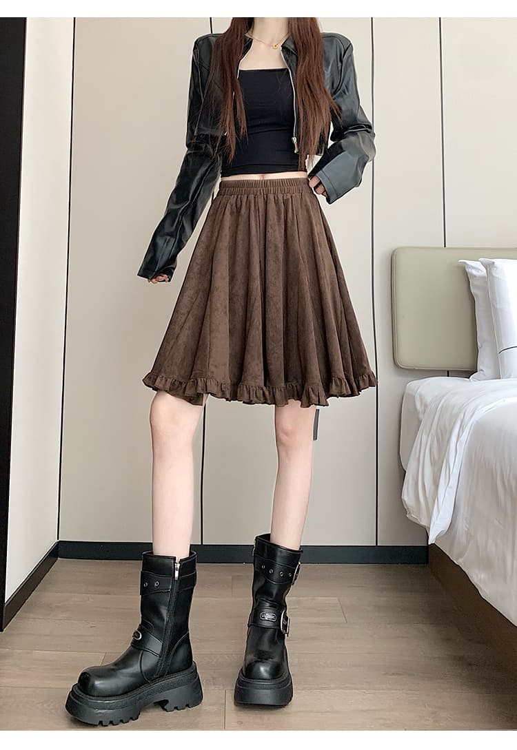 실사 가을 새로운 한 부서 디자인 센스 패치워크 반신 스커트 한 마디 빅 플레어 스커트 달콤함 프릴 인어 꼬리 상세 이미지 22