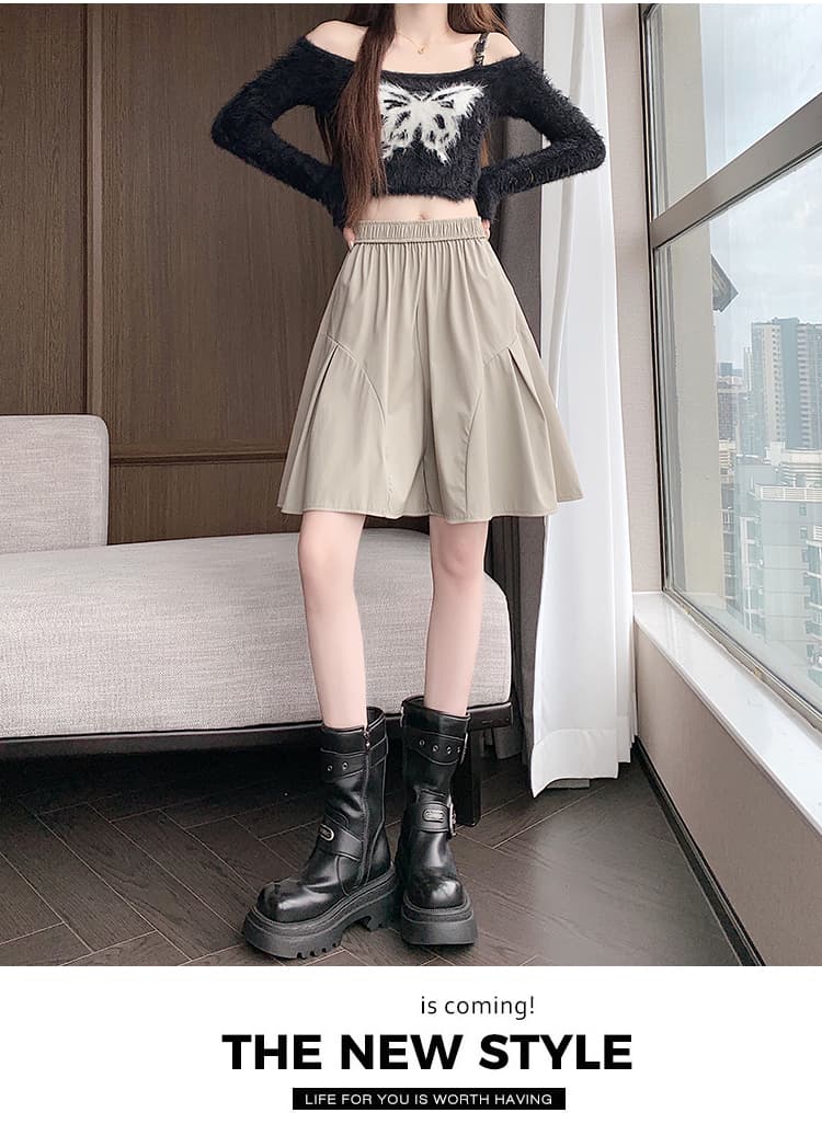 실사 가을 겨울 새로운 높은 품질 PU 가죽 바지 도루 센스 플리츠 넓은 다리 캐주얼 치마바지 상세 이미지 39