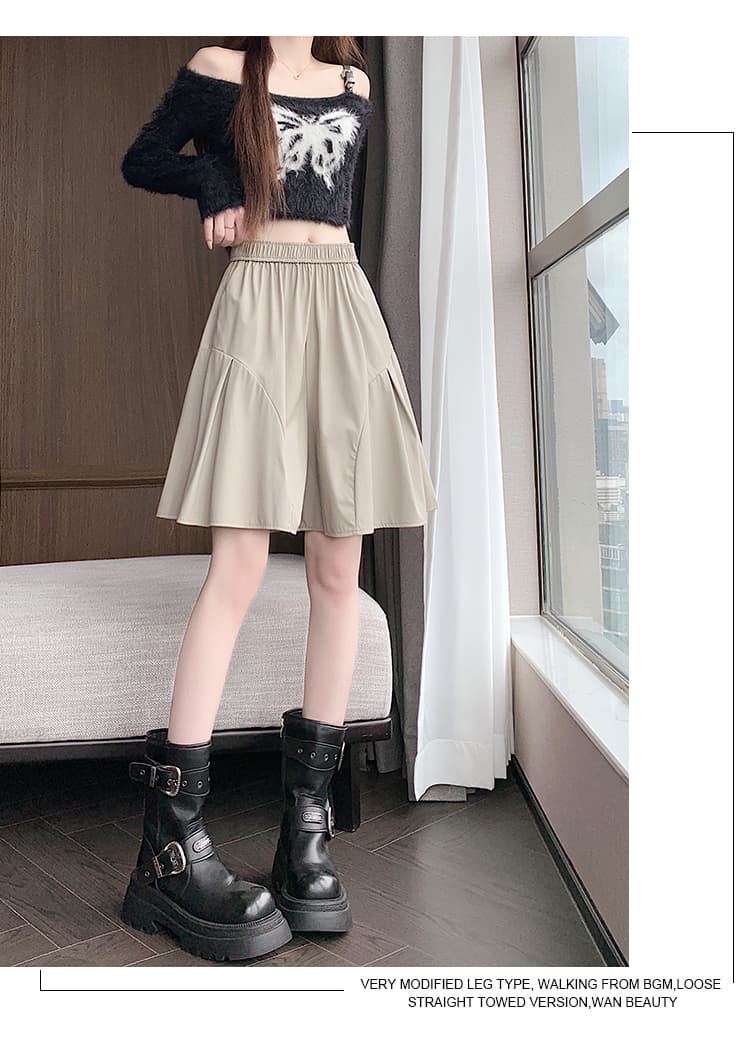 실사 가을 겨울 새로운 높은 품질 PU 가죽 바지 도루 센스 플리츠 넓은 다리 캐주얼 치마바지 상세 이미지 40