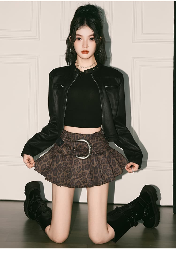 실사 가을 겨울 핫걸 바람 레트로 레오파드 무늬 플리츠 미니 스커트 스웨이드 원단 레오파드 무늬 플리츠 스커트 상세 이미지 16