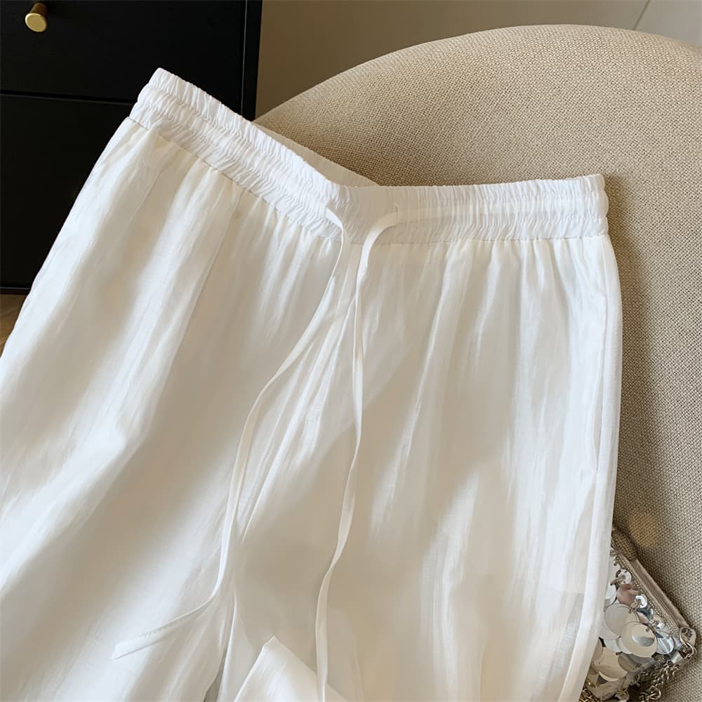 실사 프랑스식 레이스 자수 화이트 아마 캐주얼 스트레이트 팬츠 여성 새로운 얇고 가벼운 통기성 도루 센스 와이드 레그 팬츠 상세 이미지 7