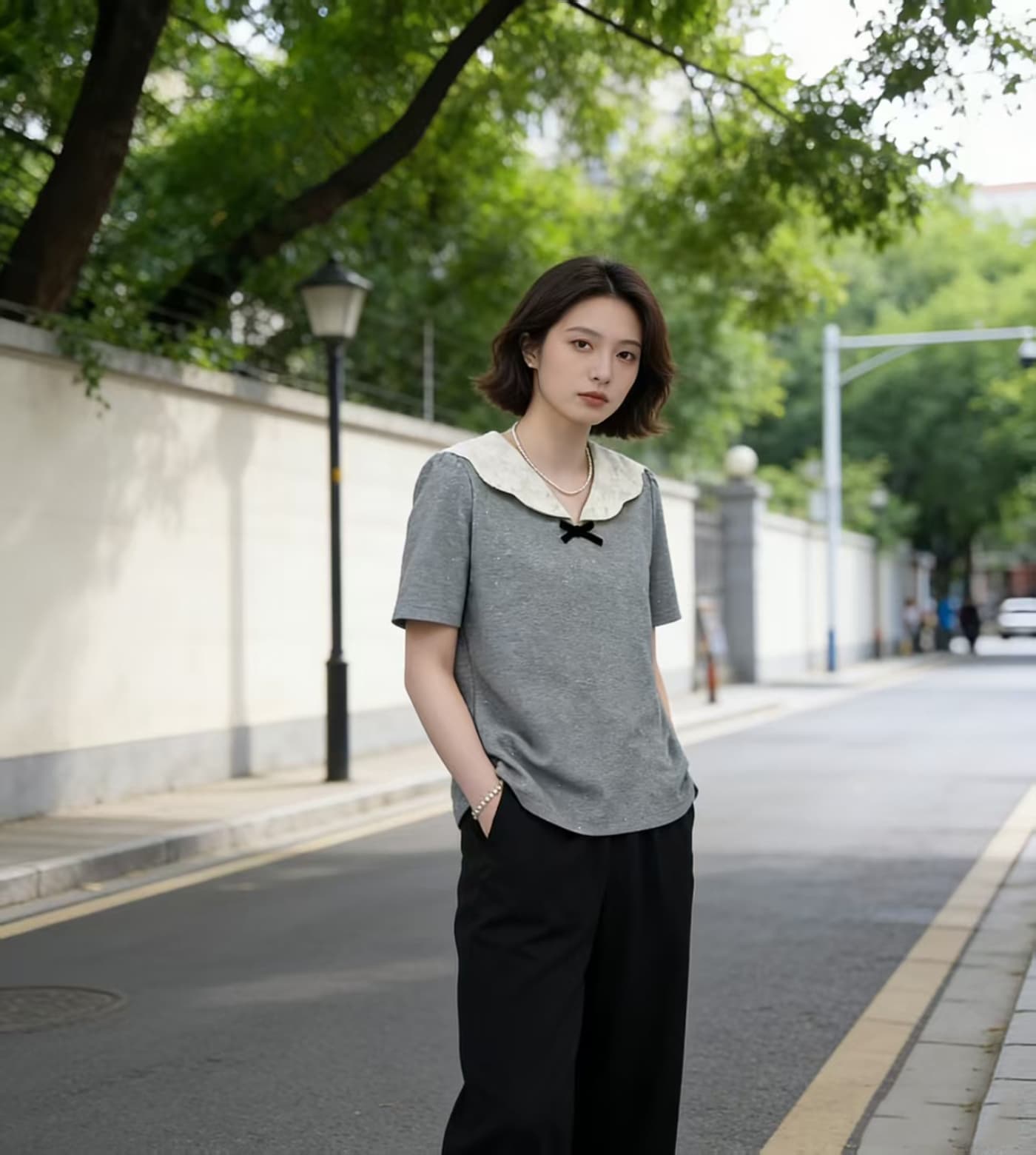 2026 여름 새로운 지방 mm 슬림해 보이는 한국 스타일 프랑스식 배색 폴로 칼라 품격 반팔 티셔츠 빅 사이즈 여성 의류 맨위 상세 이미지 2