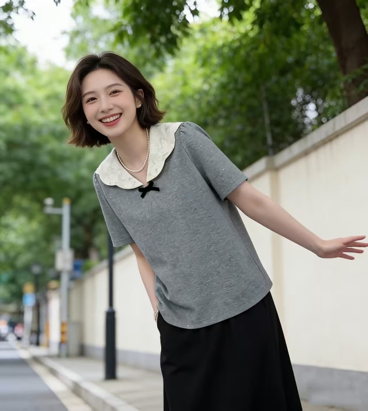 2026 여름 새로운 지방 mm 슬림해 보이는 한국 스타일 프랑스식 배색 폴로 칼라 품격 반팔 티셔츠 빅 사이즈 여성 의류 맨위 상세 이미지 3