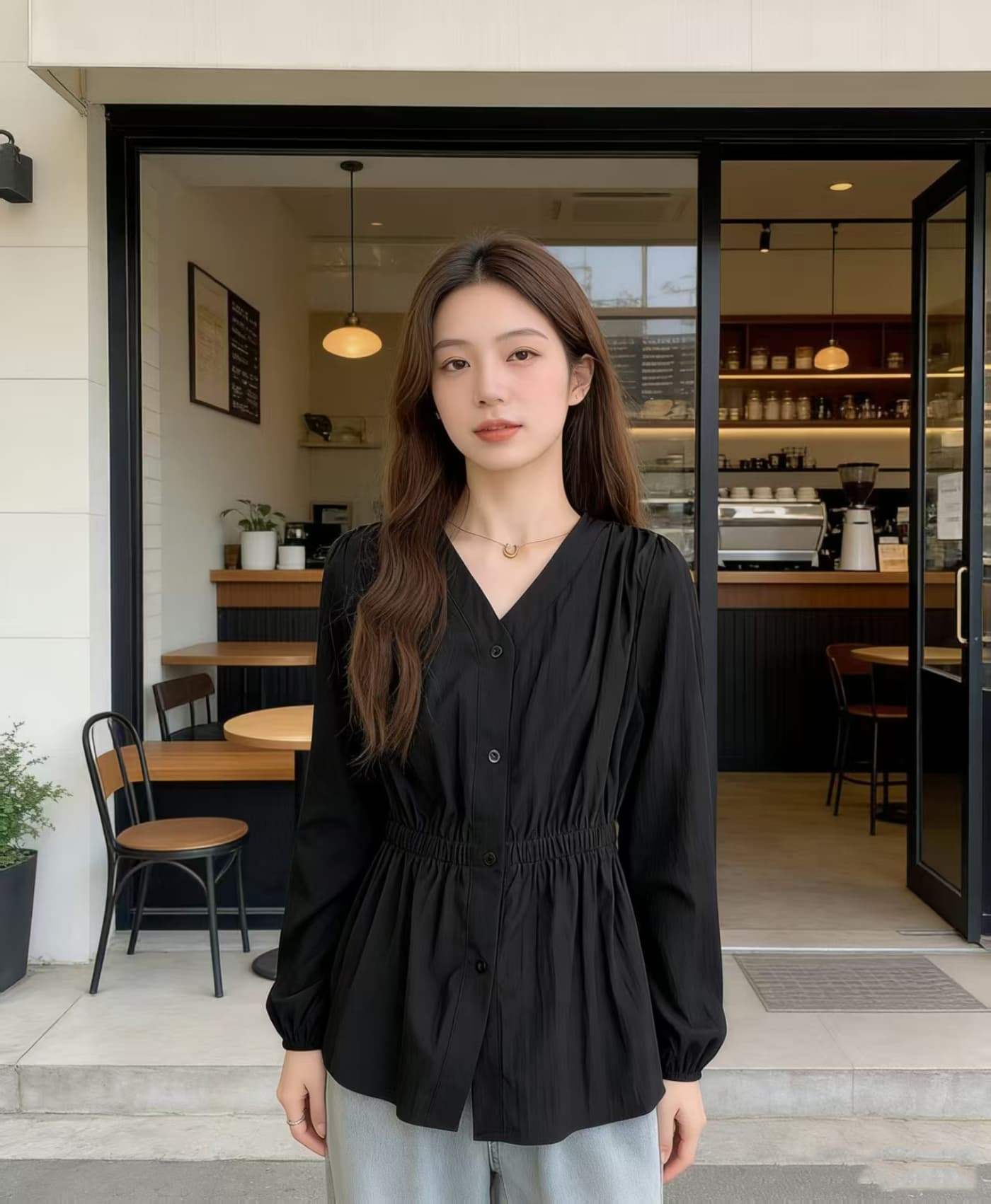 실사 2026 조기 가을 의상 새로운 지방 mm 루즈핏 슬림해 보이는 빅 사이즈 여성 의류 디자인 센스 Chic 긴팔 맨위 티셔츠 상세 이미지 2