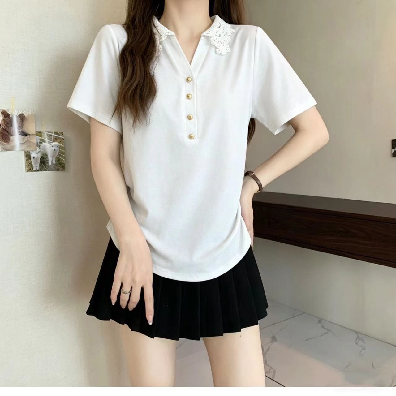 실사 2026 여름 새로운 지방 mm 루즈핏 슬림해 보이는 디자인 고급 센스 연령 감소 반팔 티셔츠 빅 사이즈 여성 의류 트렌디 상세 이미지 17