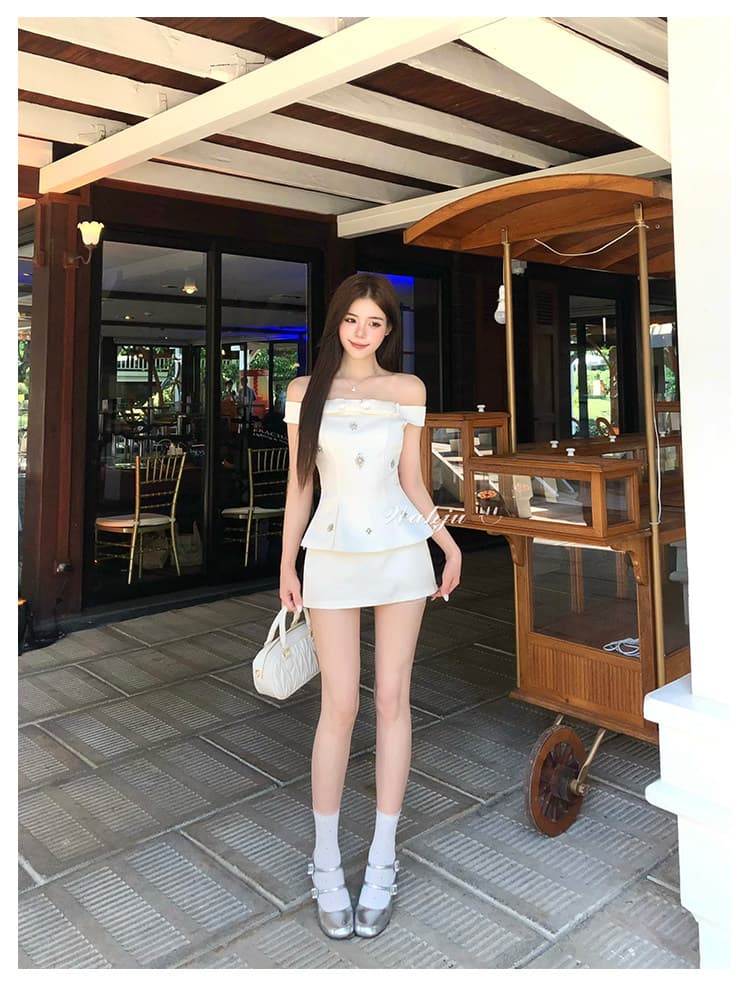 회화 솔루션 wahju 별 비밀 오프숄더 나비 매듭 꽃 꾸밈음 디자인 허리 수축 슬림해 보이는 드레스 봄 상세 이미지 23