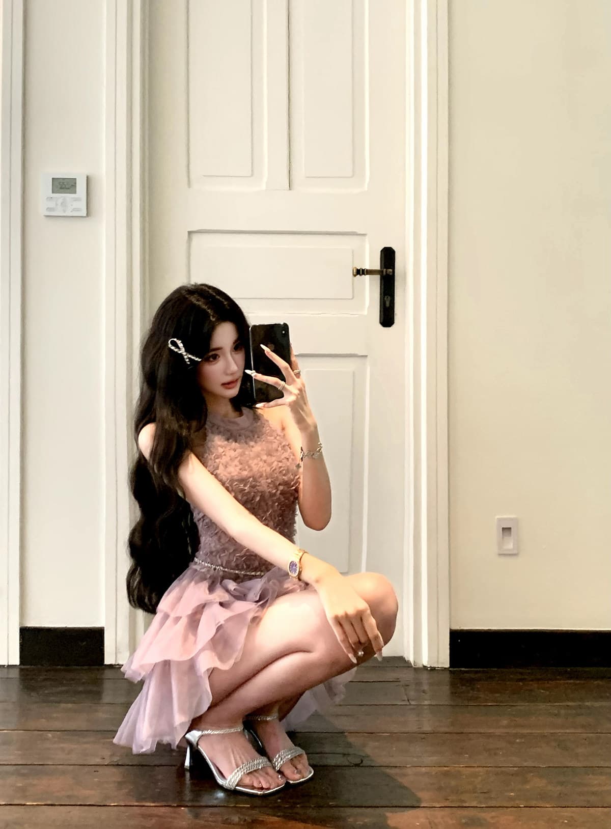 barb chill 안개 보라색 발레 향기로운 芋 보라색 자카드 여성 드레스 여름 순수한 욕망 행침 목 망사 미니 스커트 상세 이미지 14