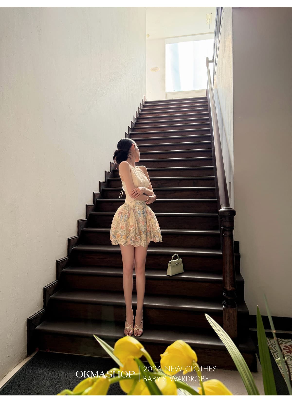 okmashop 앨리스 꿈 나라 행침 목 여성 드레스 봄 여름 디자인 센스 프린트 휴가 바람 허리 수축 치마 상세 이미지 28