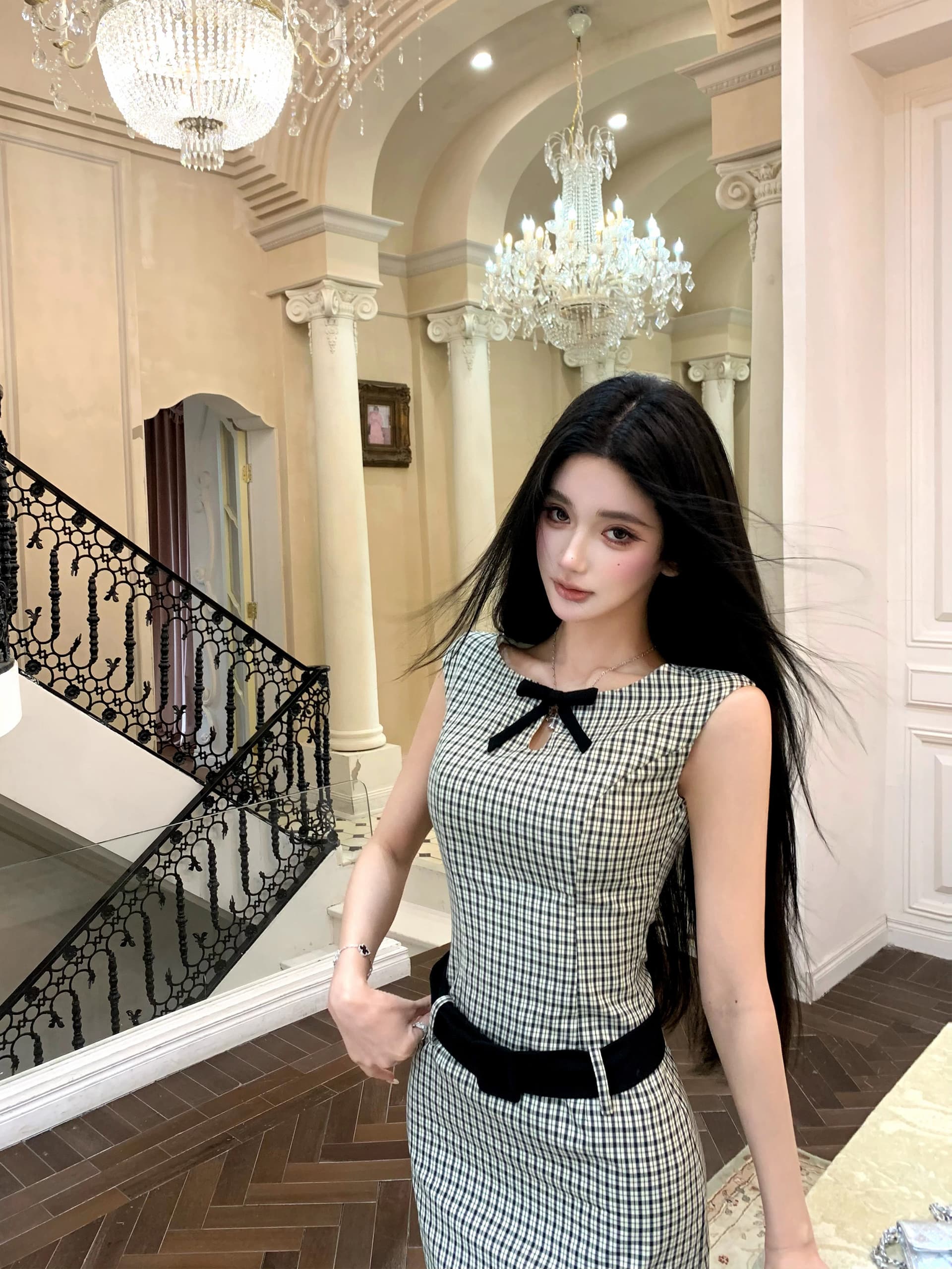 barb chill 하운드투스 체크 레트로 천 골드 치마 프랑스식 체크무늬 여성 드레스 여름 타이트 스커트 미니 스커트 상세 이미지 28