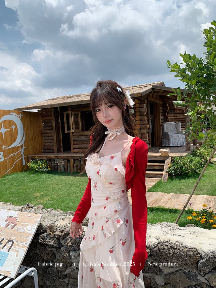 직물 돼지 fabricpig 하트 비트 장미 순수한 욕망 장미 꽃무늬 슬립 여성 드레스 여름 불규칙 롱 스커트 이미지 3