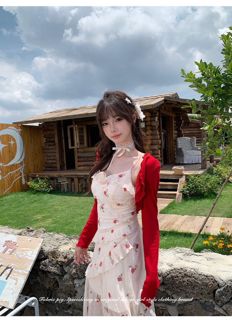 직물 돼지 fabricpig 하트 비트 장미 순수한 욕망 장미 꽃무늬 슬립 여성 드레스 여름 불규칙 롱 스커트 상세 이미지 1