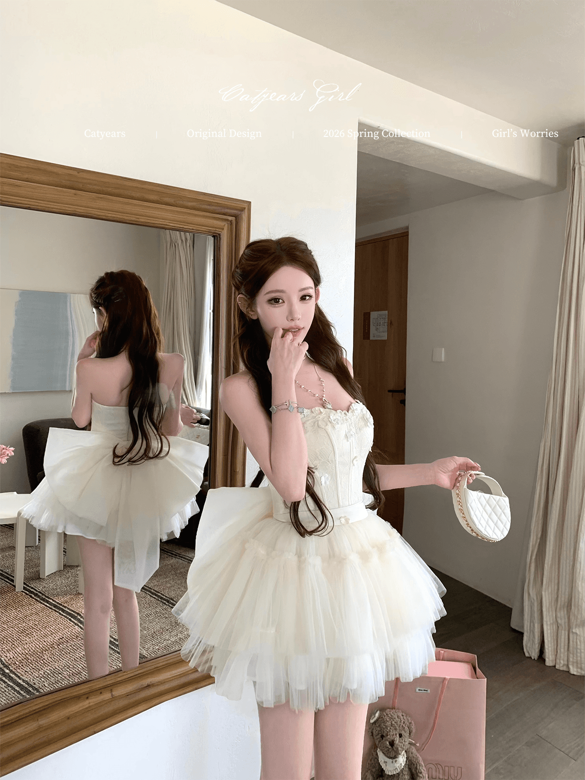catyears 고양이 년 유화 천사 맞춤 3 차원 레이스 스팽글 망사 퍼프 스커트 패치워크 여성 드레스 상세 이미지 30