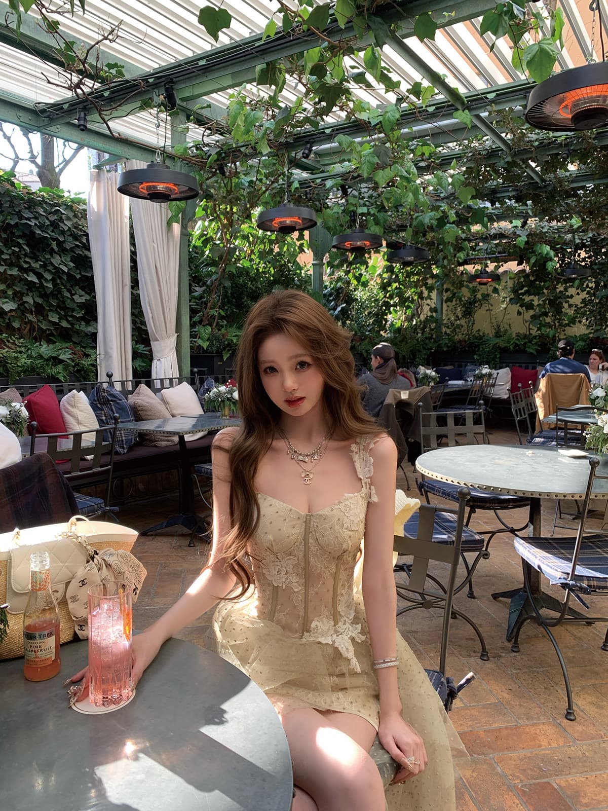 너 ~ 중 게으른 llanflower 꽃 전복 레트로 궁정 레이스 생선뼈 망사 여성 드레스 상세 이미지 32