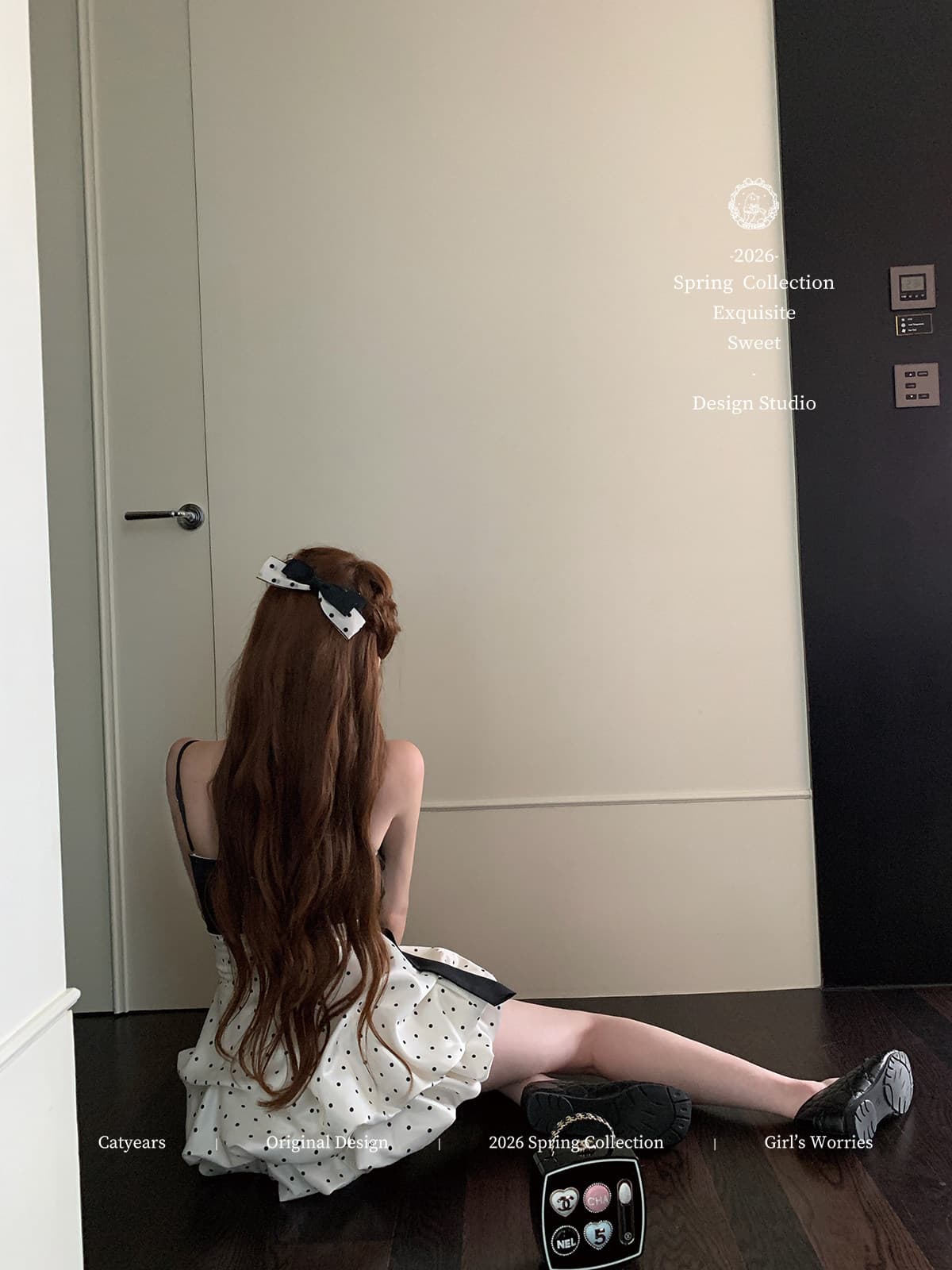 catyears 고양이 년 새끼 고양이 차 언어 프랑스식 느긋한 레트로 비싼 가스 도트 무늬 장미 튜브탑 퍼프 드레스 상세 이미지 23