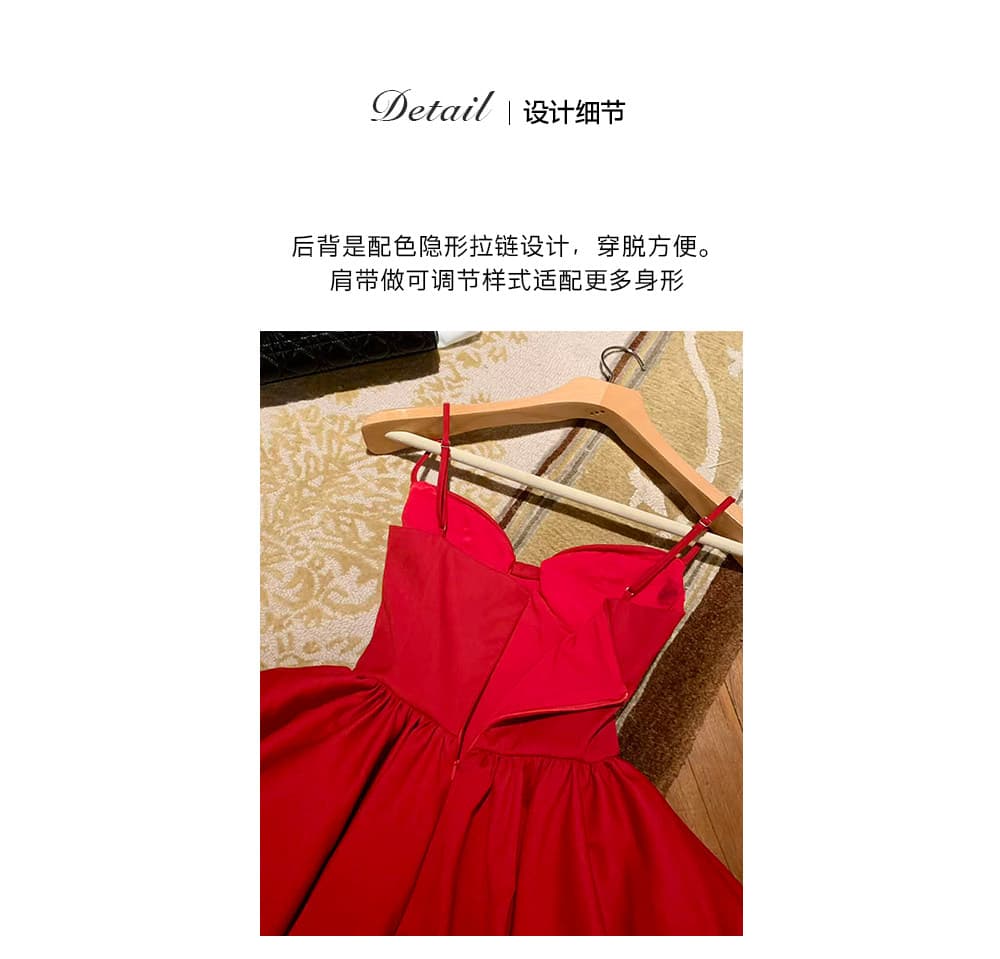 sisi jiang 파리 绯 꿈 프랑스식 품격 빨간색 허리 슬립 드레스 연회 한 마디 예복 치마 상세 이미지 6