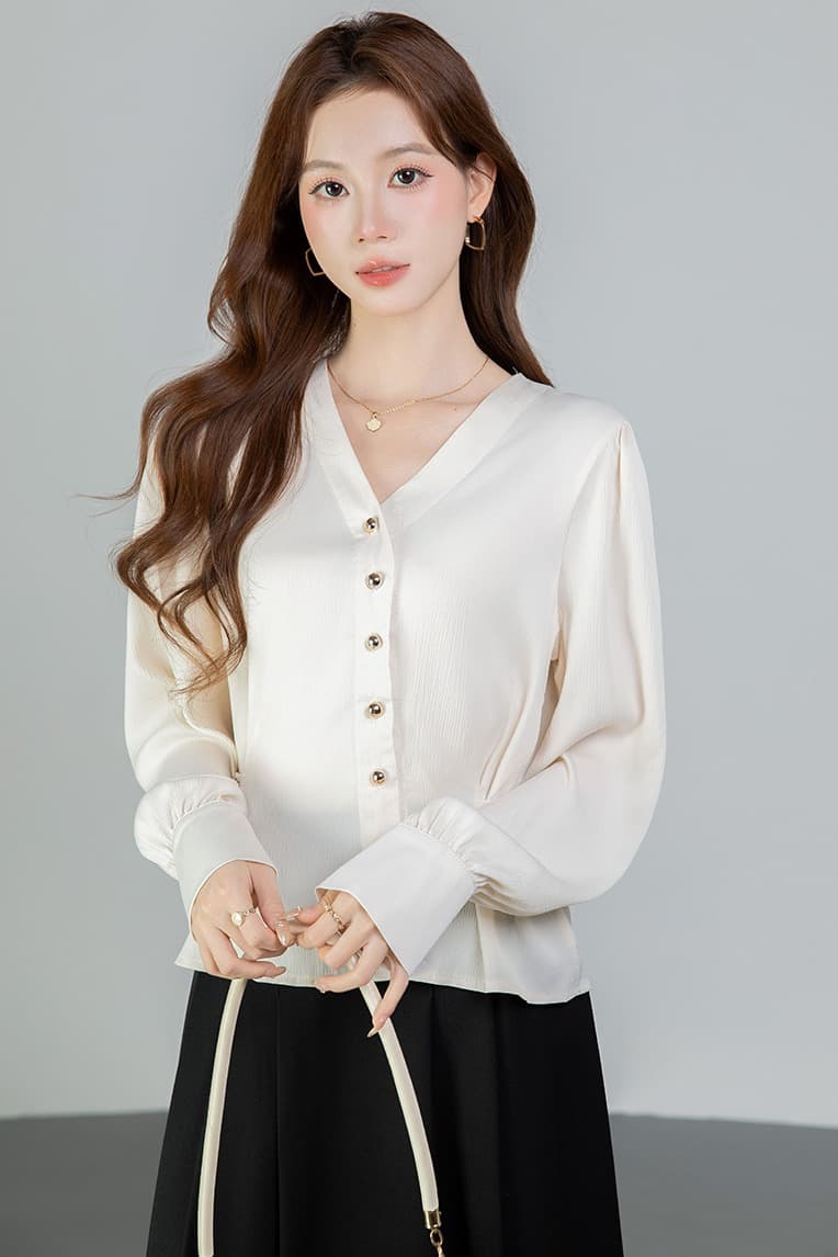 있음 선적 실사 2026 가을 새로운 다용도 비스듬한 버클 긴팔 셔츠 여성 셔츠 이미지 7