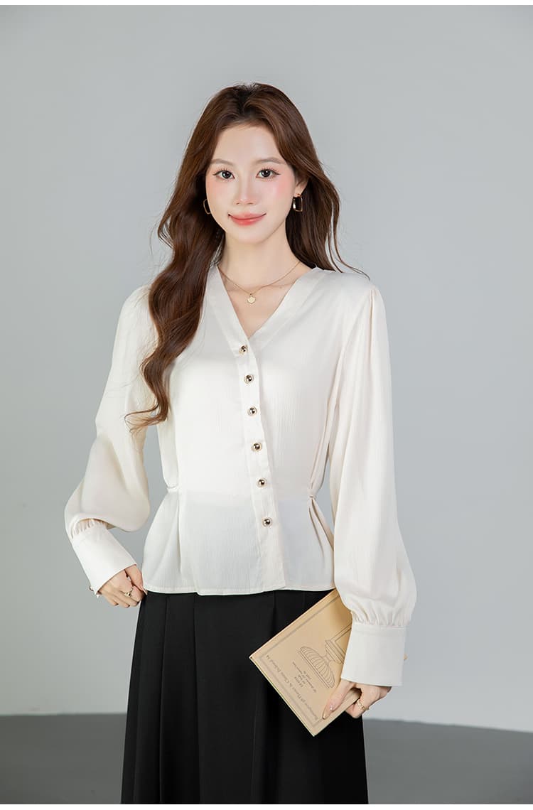 있음 선적 실사 2026 가을 새로운 다용도 비스듬한 버클 긴팔 셔츠 여성 셔츠 상세 이미지 11