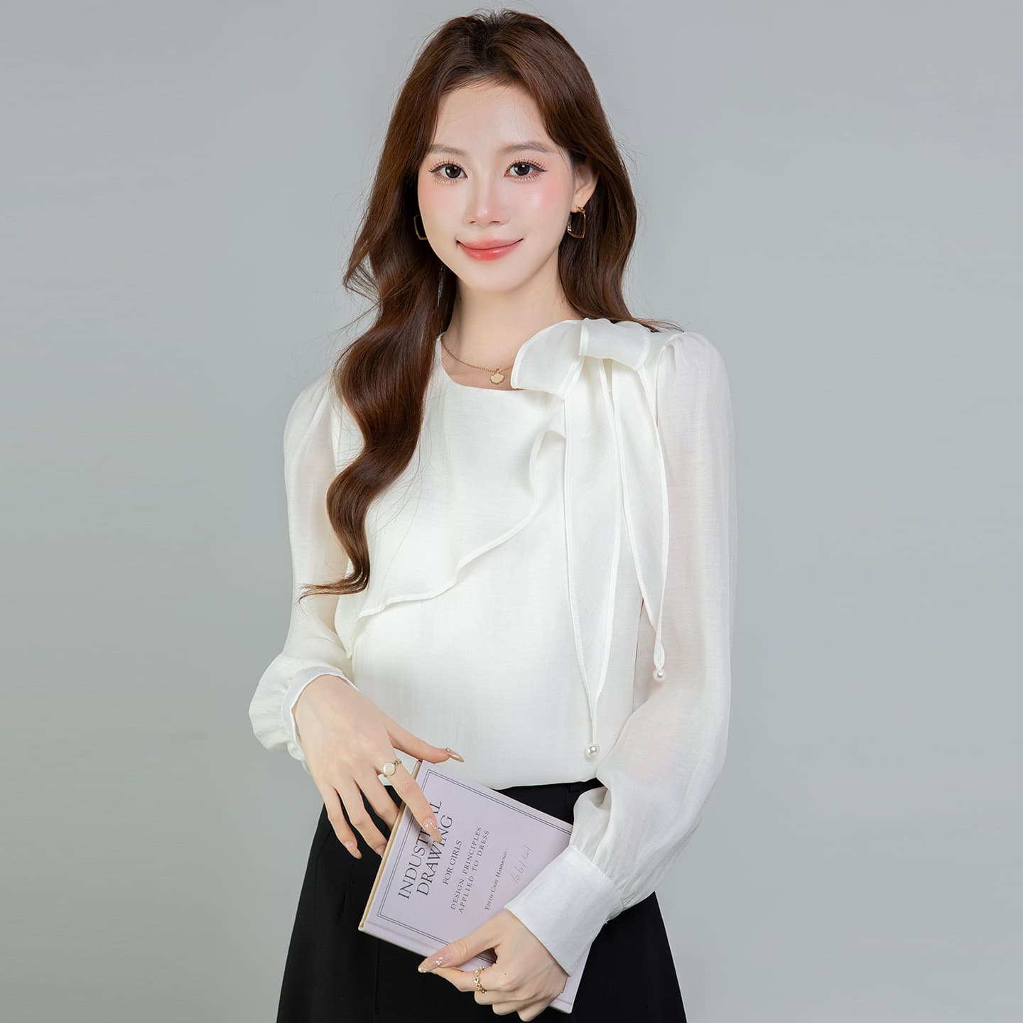 있음 선적 실사 2026 가을 새로운 쉬폰 여성 셔츠 프랑스식 품격 긴팔 이미지 4