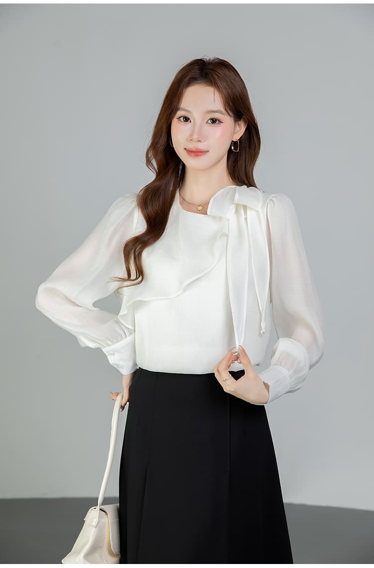 있음 선적 실사 2026 가을 새로운 쉬폰 여성 셔츠 프랑스식 품격 긴팔 상세 이미지 10