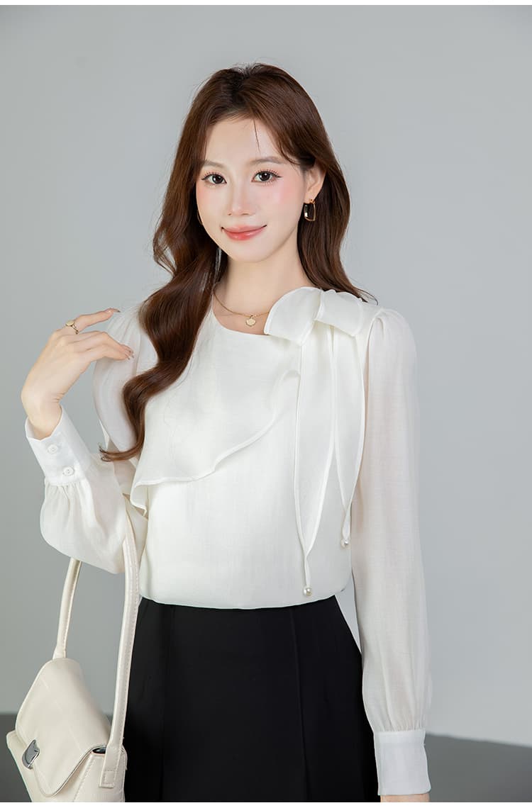 있음 선적 실사 2026 가을 새로운 쉬폰 여성 셔츠 프랑스식 품격 긴팔 상세 이미지 11