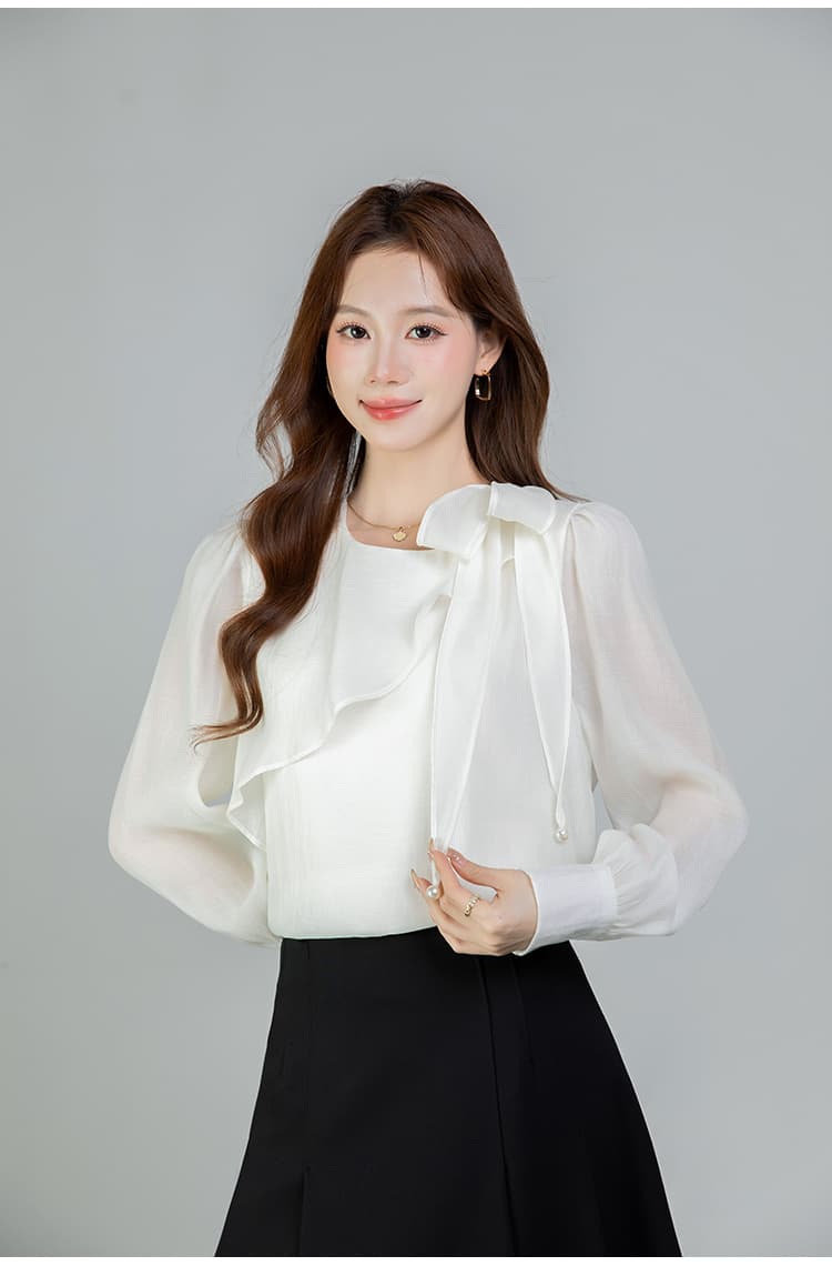 있음 선적 실사 2026 가을 새로운 쉬폰 여성 셔츠 프랑스식 품격 긴팔 상세 이미지 15