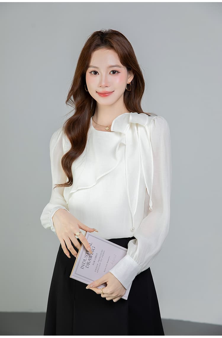있음 선적 실사 2026 가을 새로운 쉬폰 여성 셔츠 프랑스식 품격 긴팔 상세 이미지 17