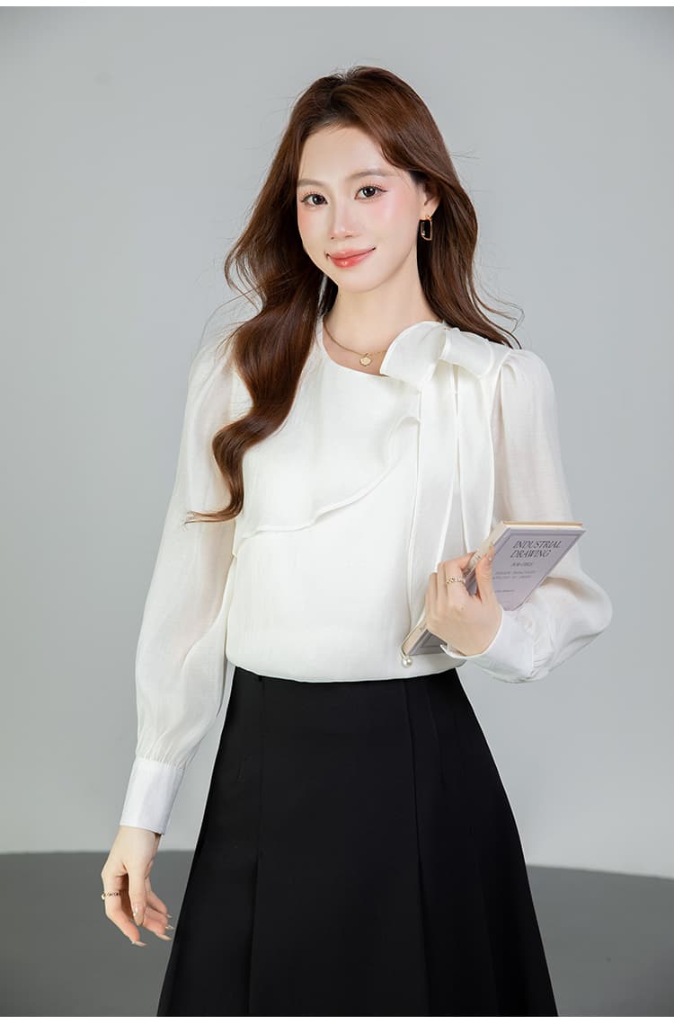 있음 선적 실사 2026 가을 새로운 쉬폰 여성 셔츠 프랑스식 품격 긴팔 상세 이미지 19