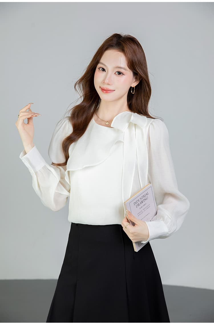있음 선적 실사 2026 가을 새로운 쉬폰 여성 셔츠 프랑스식 품격 긴팔 상세 이미지 20