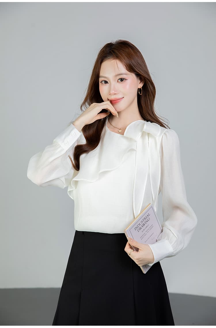 있음 선적 실사 2026 가을 새로운 쉬폰 여성 셔츠 프랑스식 품격 긴팔 상세 이미지 21