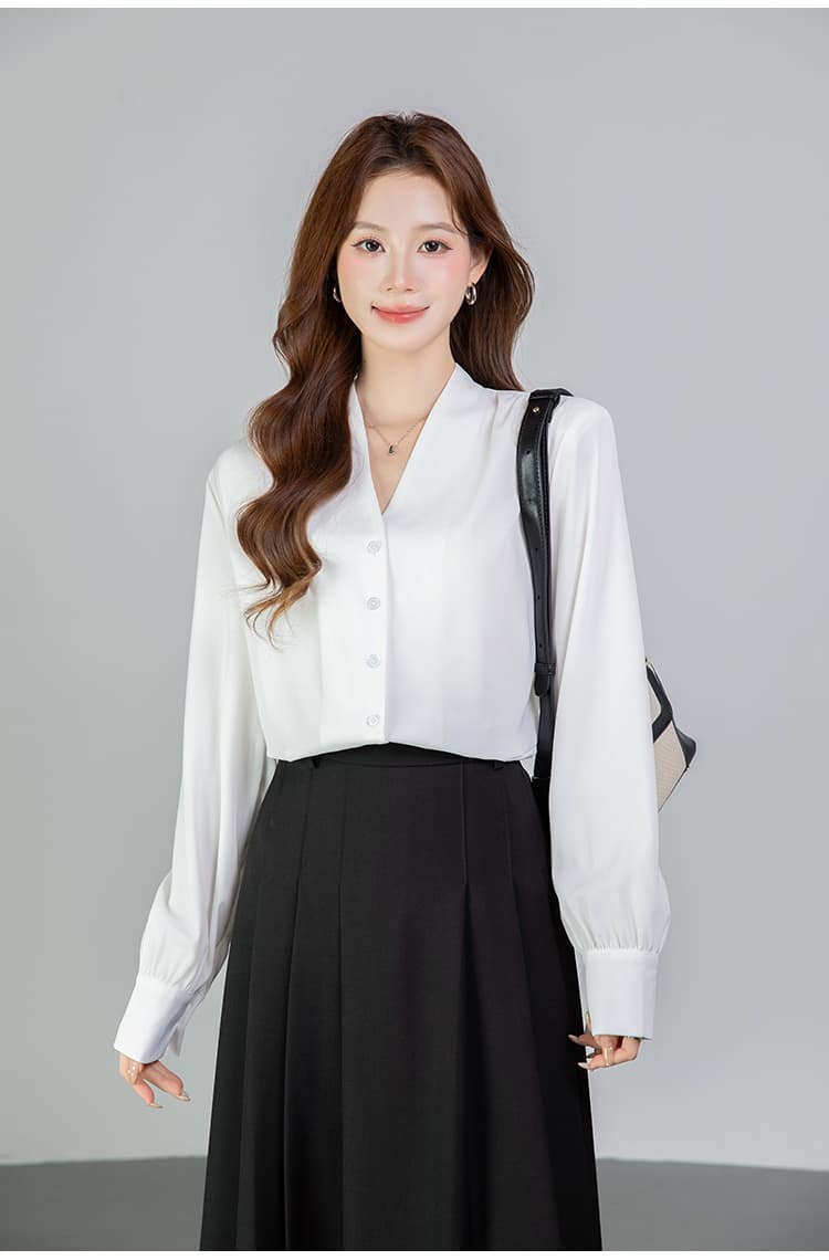 있음 선적 실사 2026 가을 새로운 다용도 V넥 싱글 줄 버튼 긴팔 셔츠 여성 셔츠 봄 상세 이미지 9