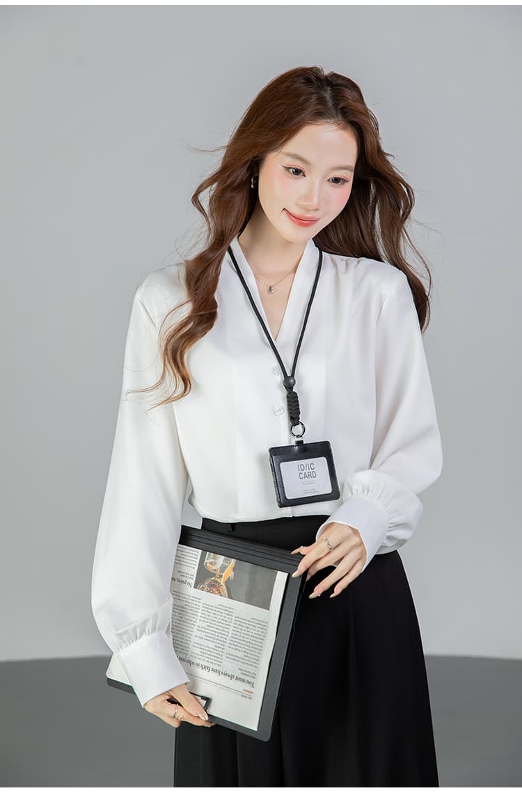 있음 선적 실사 2026 가을 새로운 다용도 V넥 싱글 줄 버튼 긴팔 셔츠 여성 셔츠 봄 상세 이미지 11